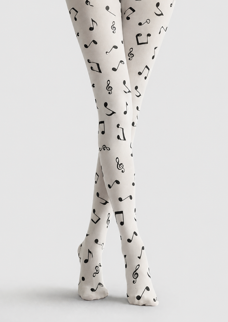 Ivory Musical Symbol Graphic Pantyhose Tights H68-27