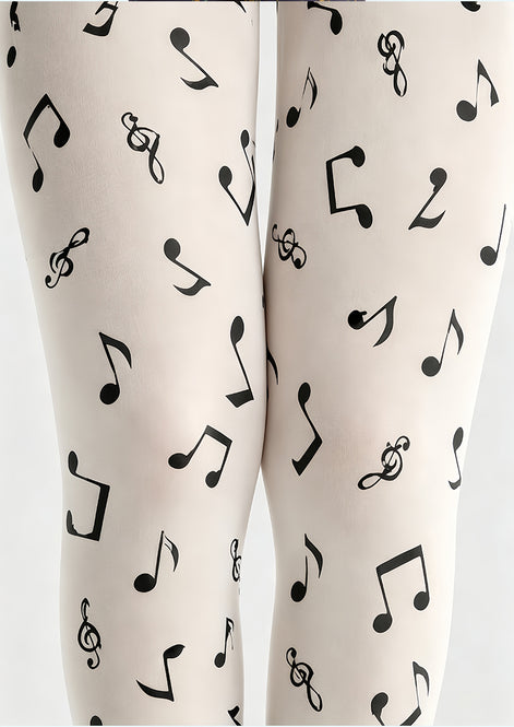 Ivory Musical Symbol Graphic Pantyhose Tights H68-27