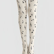 Ivory Musical Symbol Graphic Pantyhose Tights H68-27