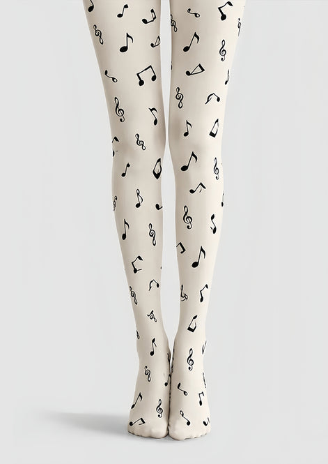 Ivory Musical Symbol Graphic Pantyhose Tights H68-27
