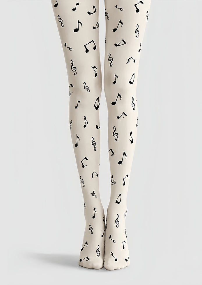 Ivory Musical Symbol Graphic Pantyhose Tights H68-27