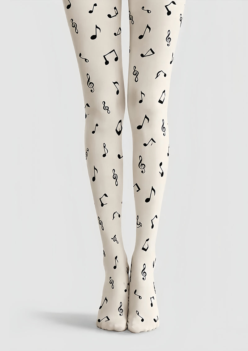 Ivory Musical Symbol Graphic Pantyhose Tights H68-27