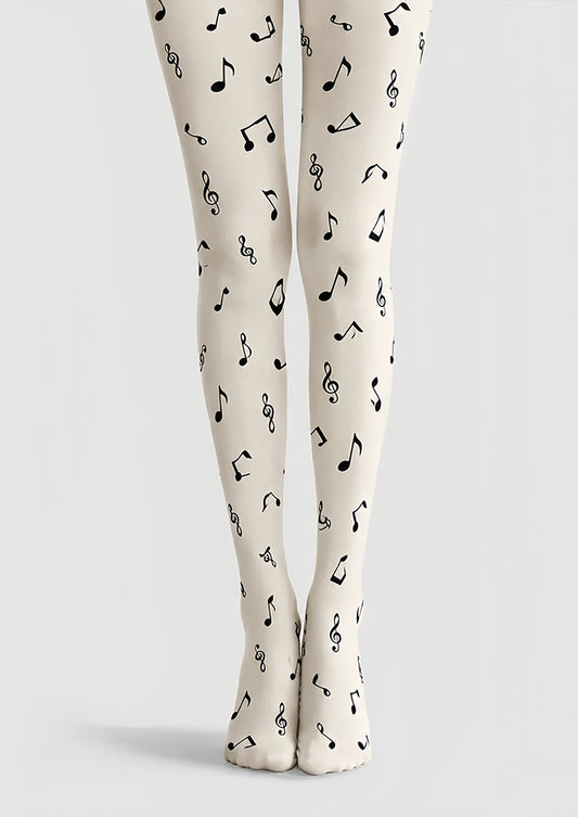 Ivory Musical Symbol Graphic Pantyhose Tights H68-27