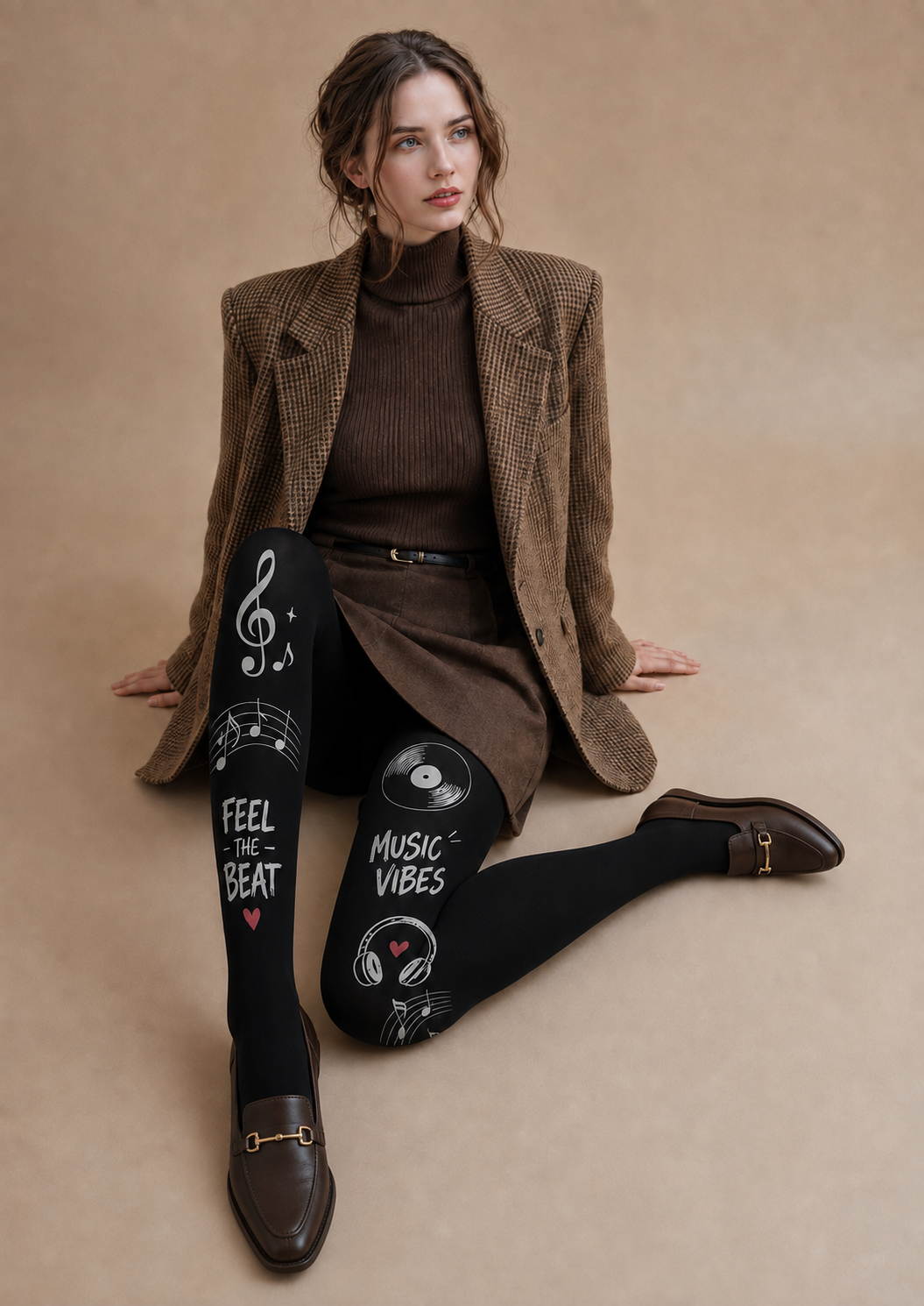 Black Music Tights Musical Notes Graphic Pantyhose H68-28