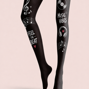 Black Music Tights Musical Notes Graphic Pantyhose H68-28