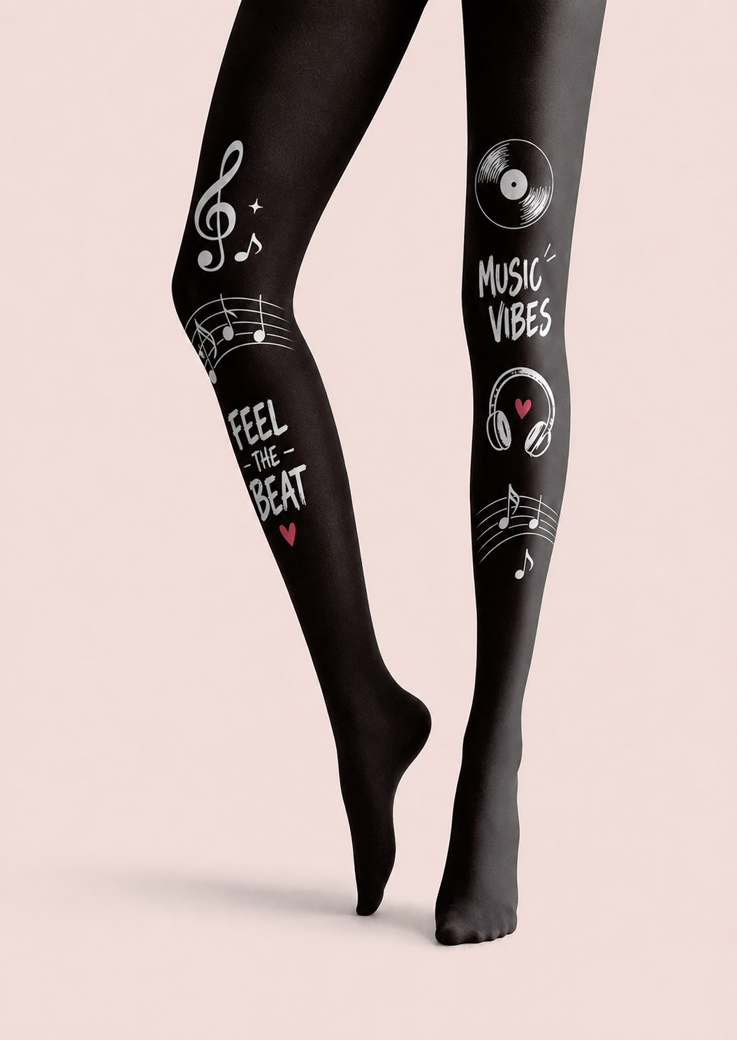 Black Music Tights Musical Notes Graphic Pantyhose H68-28