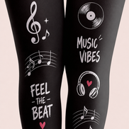 Black Music Tights Musical Notes Graphic Pantyhose H68-28