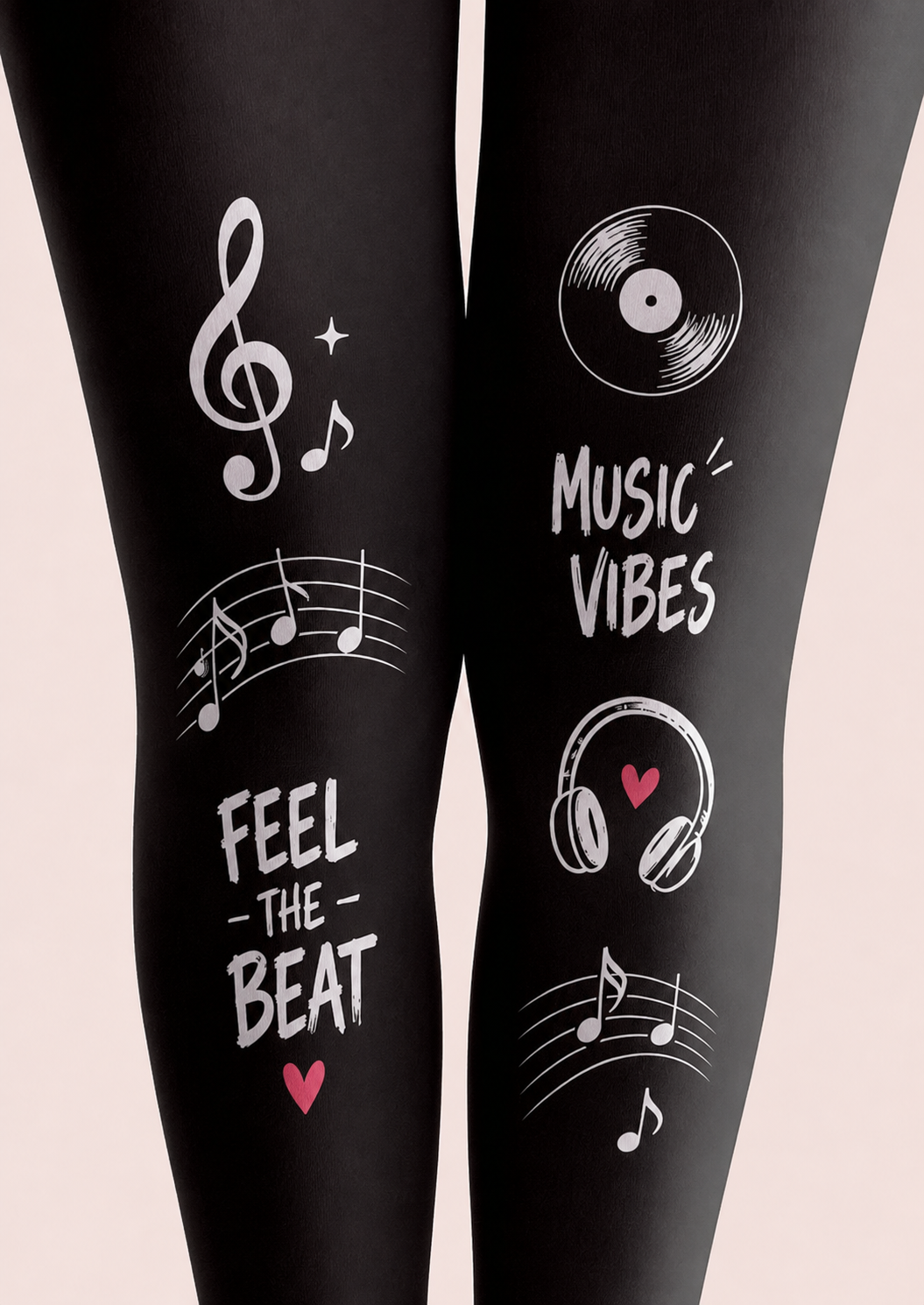 Black Music Tights Musical Notes Graphic Pantyhose H68-28
