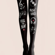 Black Music Tights Musical Notes Graphic Pantyhose H68-28