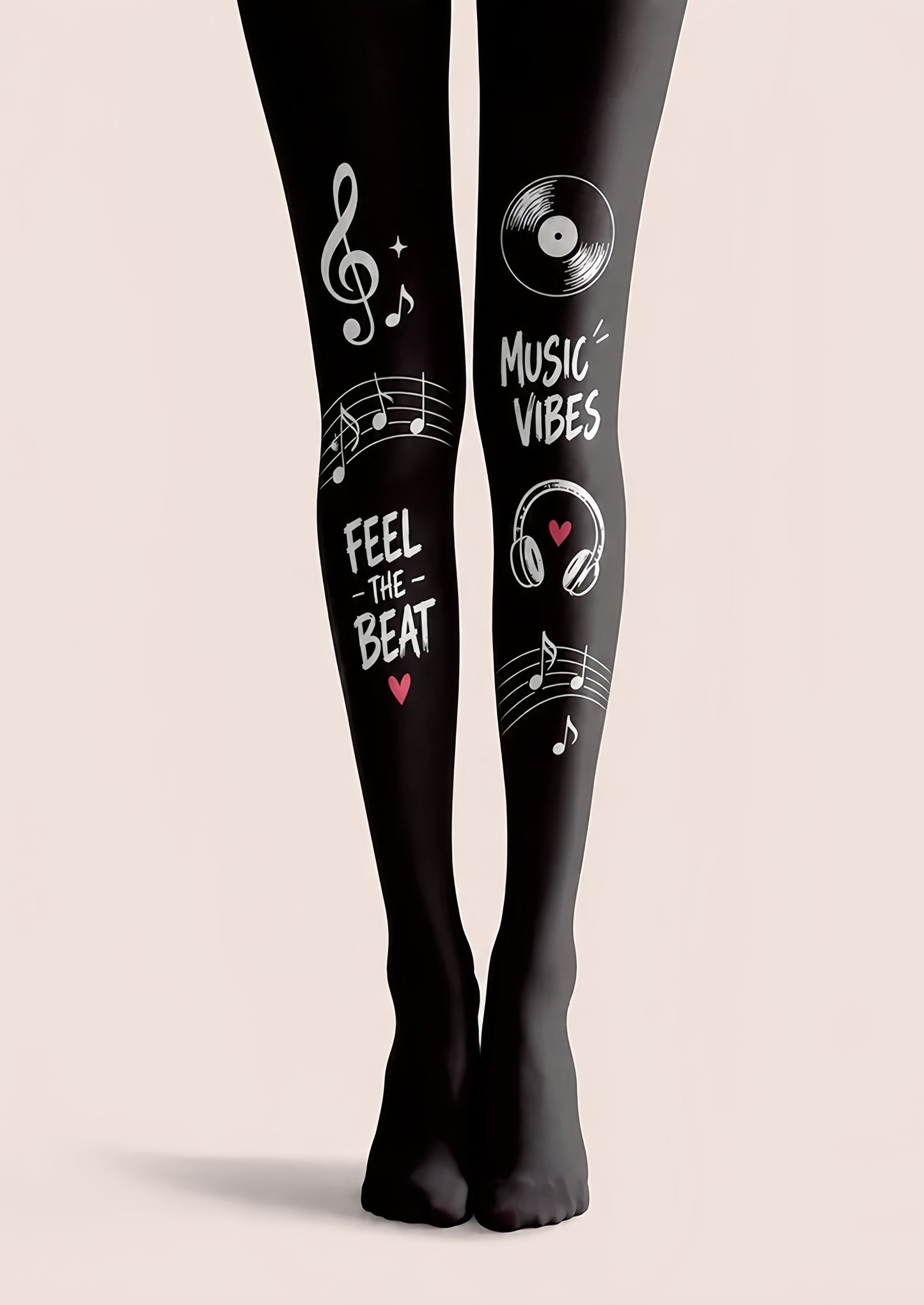 Black Music Tights Musical Notes Graphic Pantyhose H68-28