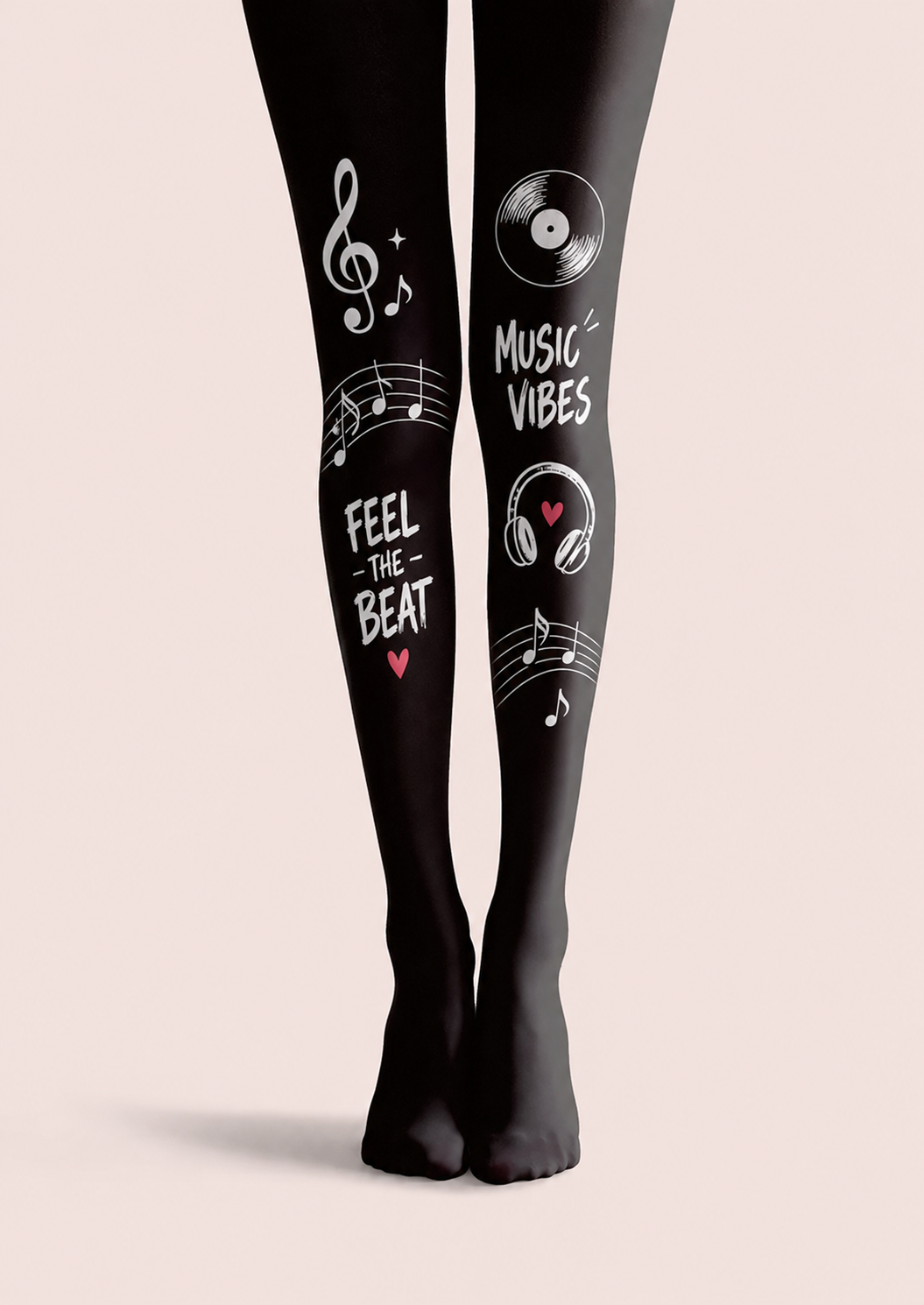 Black Music Tights Musical Notes Graphic Pantyhose H68-28