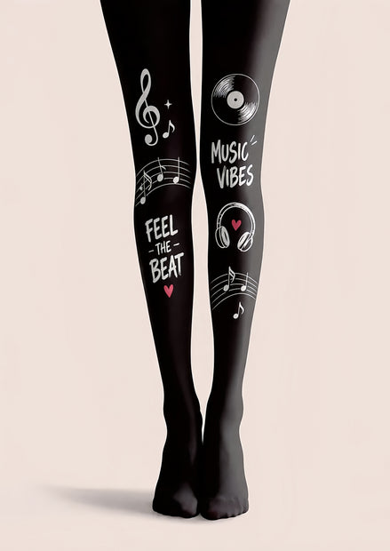 Black Music Tights Musical Notes Graphic Pantyhose H68-28