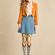 Brown Orange Geometric Argyle Tights Hosiery Pantyhose H68-29