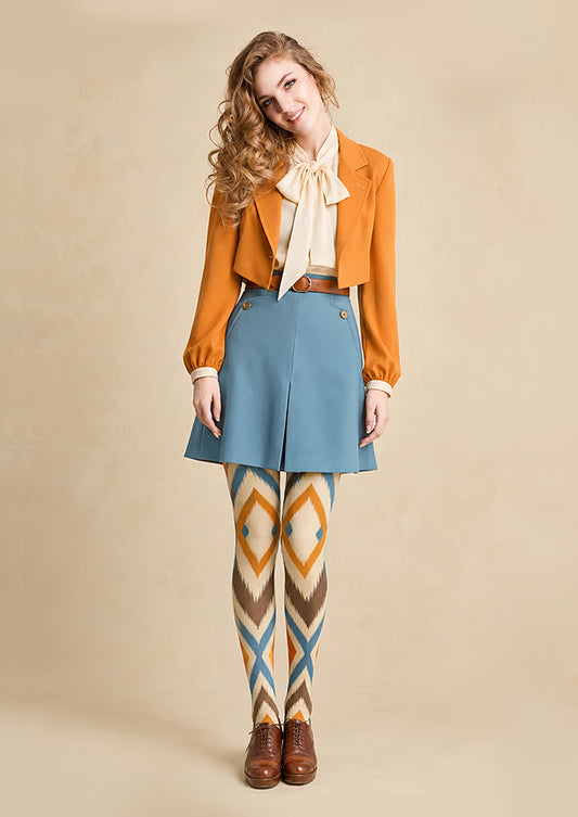 Brown Orange Geometric Argyle Tights Hosiery Pantyhose H68-29