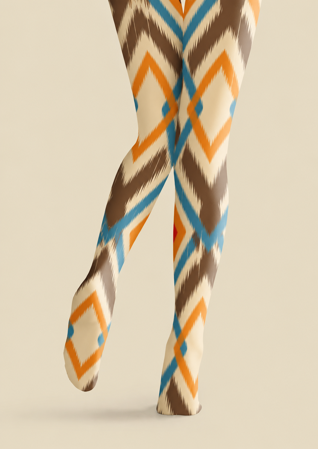 Brown Orange Geometric Argyle Tights Hosiery Pantyhose H68-29