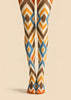 Brown Orange Geometric Argyle Tights Hosiery Pantyhose H68-29