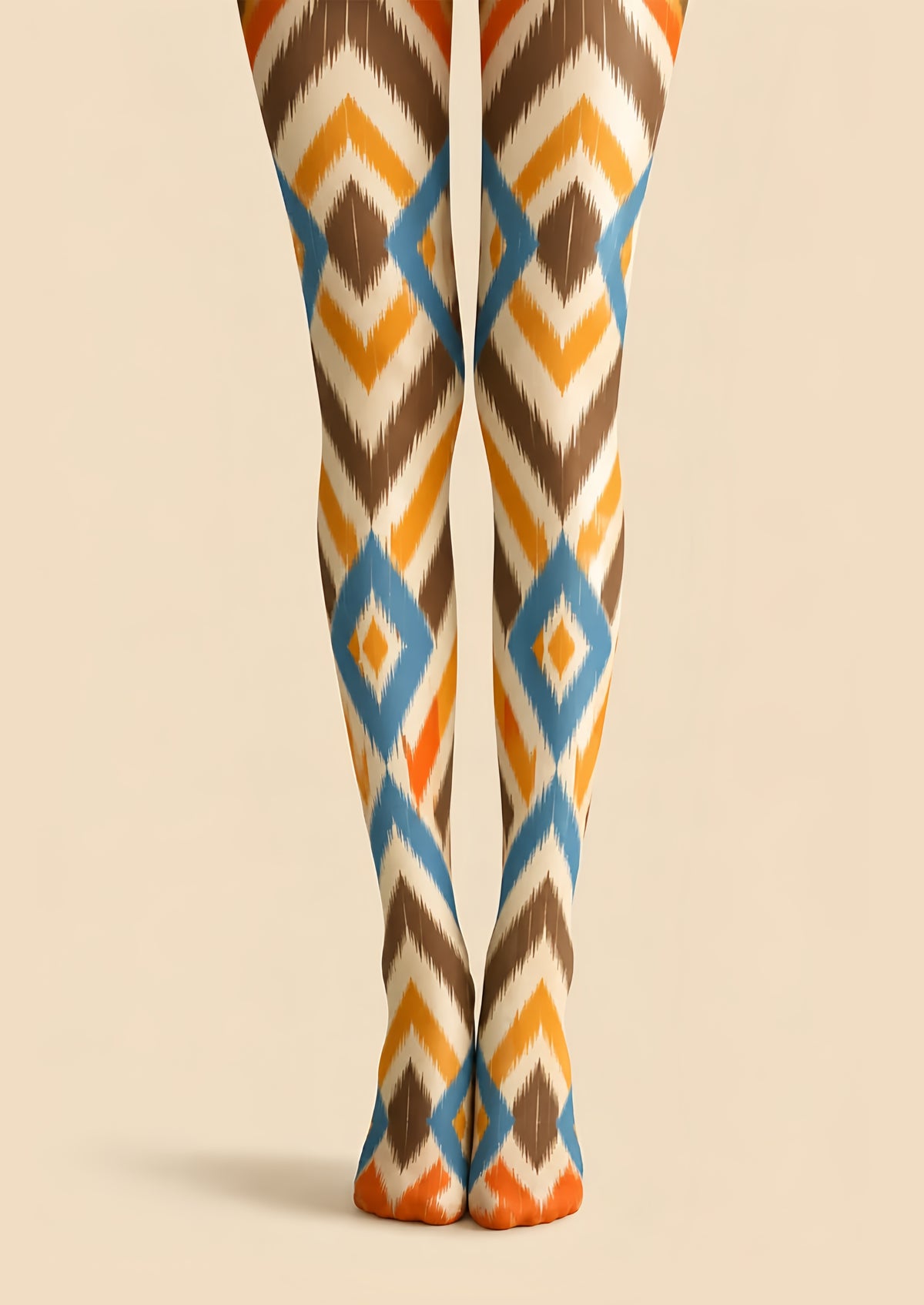 Brown Orange Geometric Argyle Tights Hosiery Pantyhose H68-29