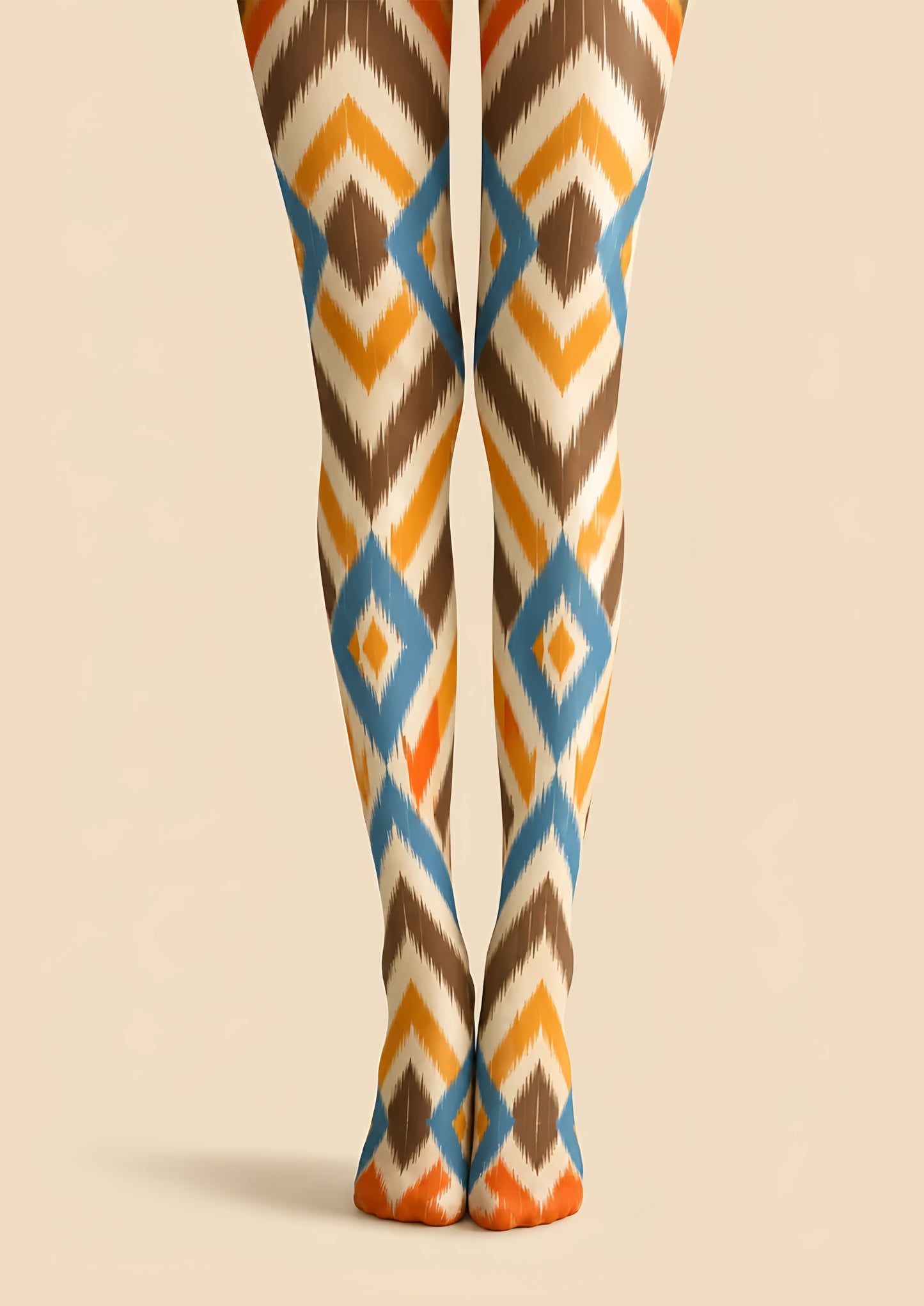 Brown Orange Geometric Argyle Tights Hosiery Pantyhose H68-29