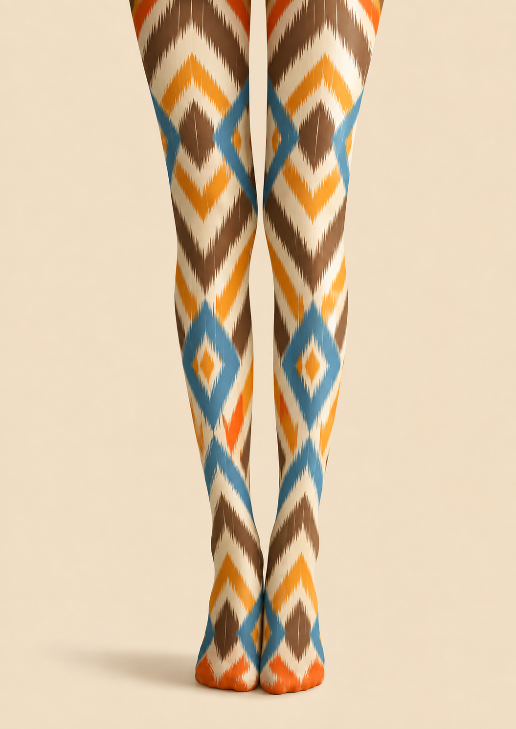 Brown Orange Geometric Argyle Tights Hosiery Pantyhose H68-29