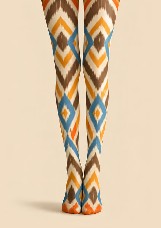 Brown Orange Geometric Argyle Tights Hosiery Pantyhose H68-29