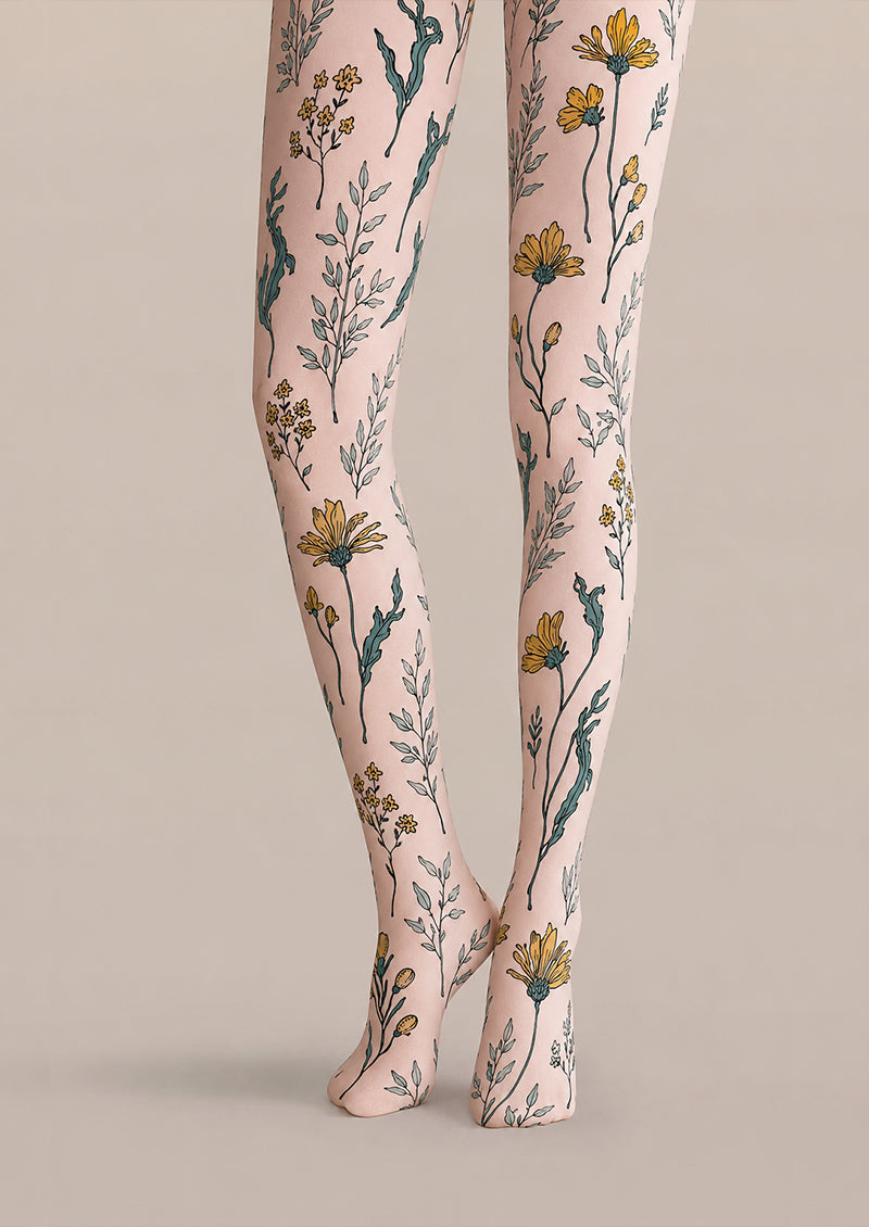 Yellow Daisy Floral Printed Tights Pantyhose H68-2