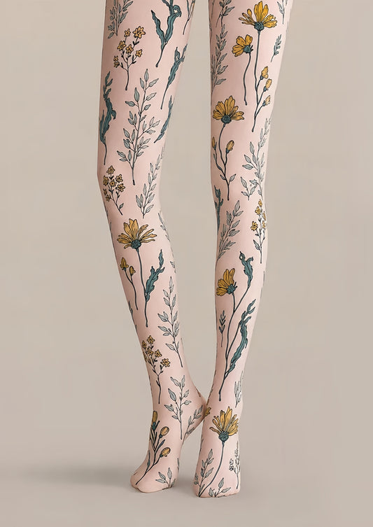 Yellow Daisy Floral Printed Tights Pantyhose H68-2