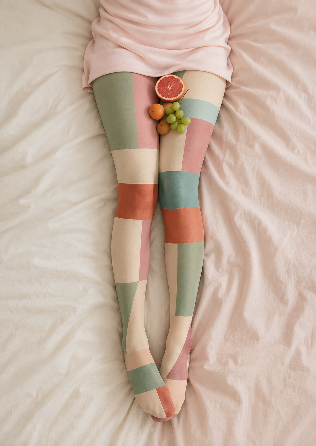 Pastel Color Block Diamond Tights Geometric Pantyhose H68-31