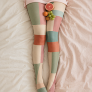 Pastel Color Block Diamond Tights Geometric Pantyhose H68-31