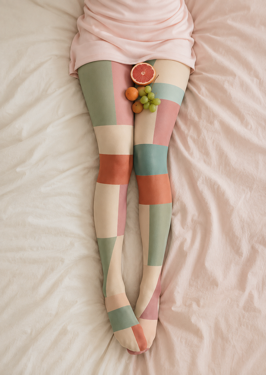 Pastel Color Block Diamond Tights Geometric Pantyhose H68-31