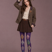 Purple Floral Diamond Tights Floral Pattern Pantyhose H68-32