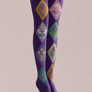 Purple Floral Diamond Tights Floral Pattern Pantyhose H68-32