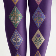 Purple Floral Diamond Tights Floral Pattern Pantyhose H68-32