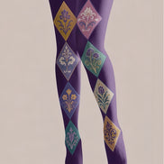 Purple Floral Diamond Tights Floral Pattern Pantyhose H68-32