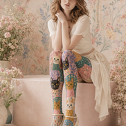 Cute Cat Floral Graphic Tights Colorful Hosiery H68-35