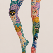 Cute Cat Floral Graphic Tights Colorful Hosiery H68-35