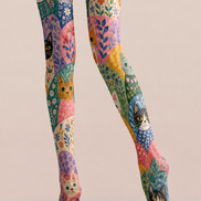 Cute Cat Floral Graphic Tights Colorful Hosiery H68-35