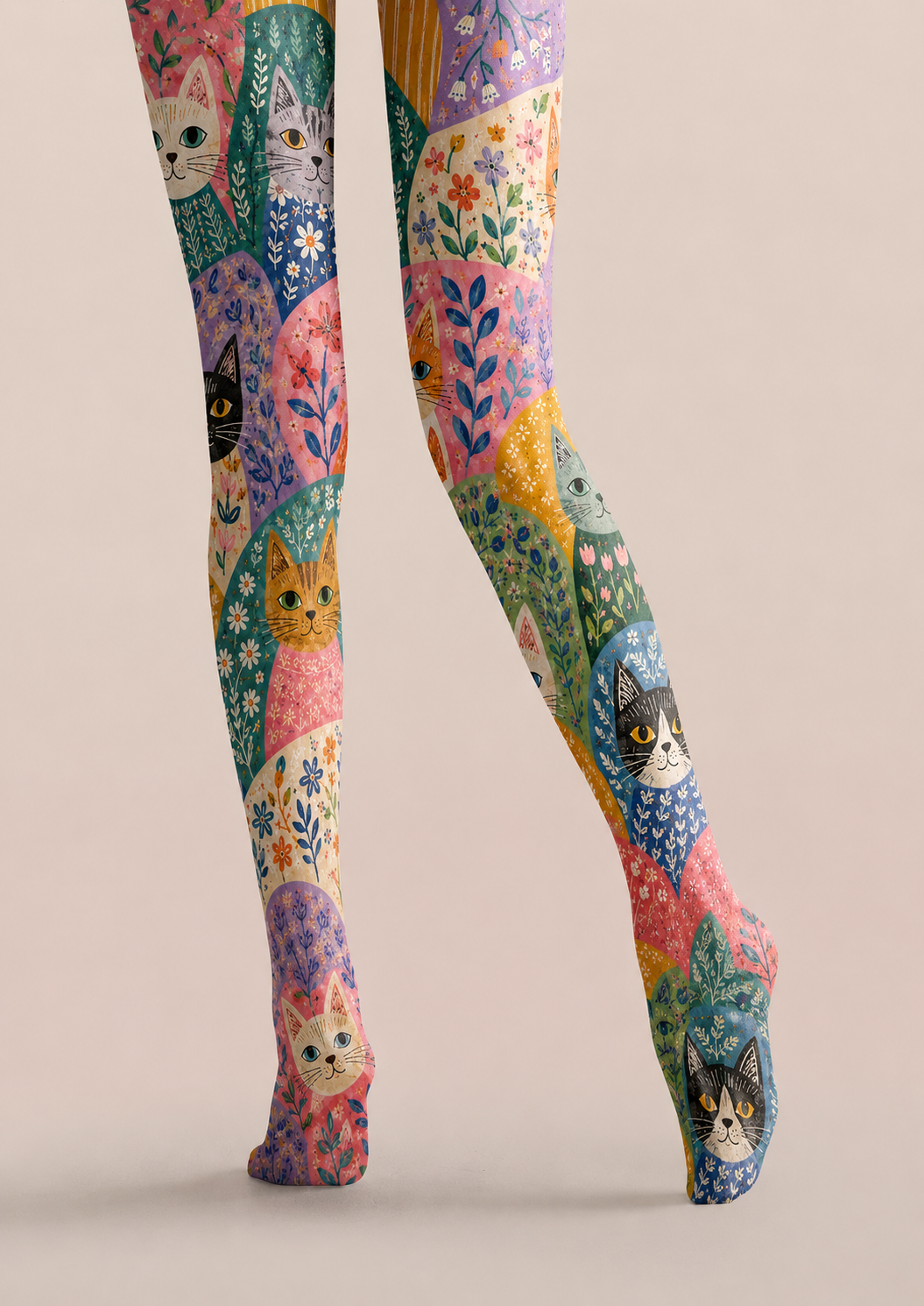 Cute Cat Floral Graphic Tights Colorful Hosiery H68-35