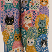 Cute Cat Floral Graphic Tights Colorful Hosiery H68-35
