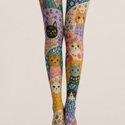 Cute Cat Floral Graphic Tights Colorful Hosiery H68-35