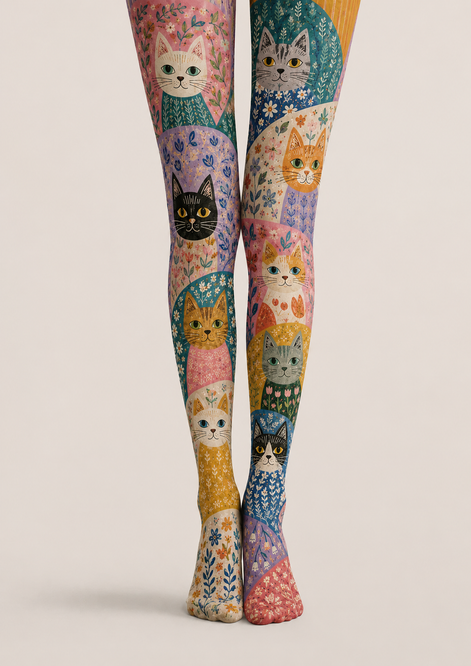 Cute Cat Floral Graphic Tights Colorful Hosiery H68-35