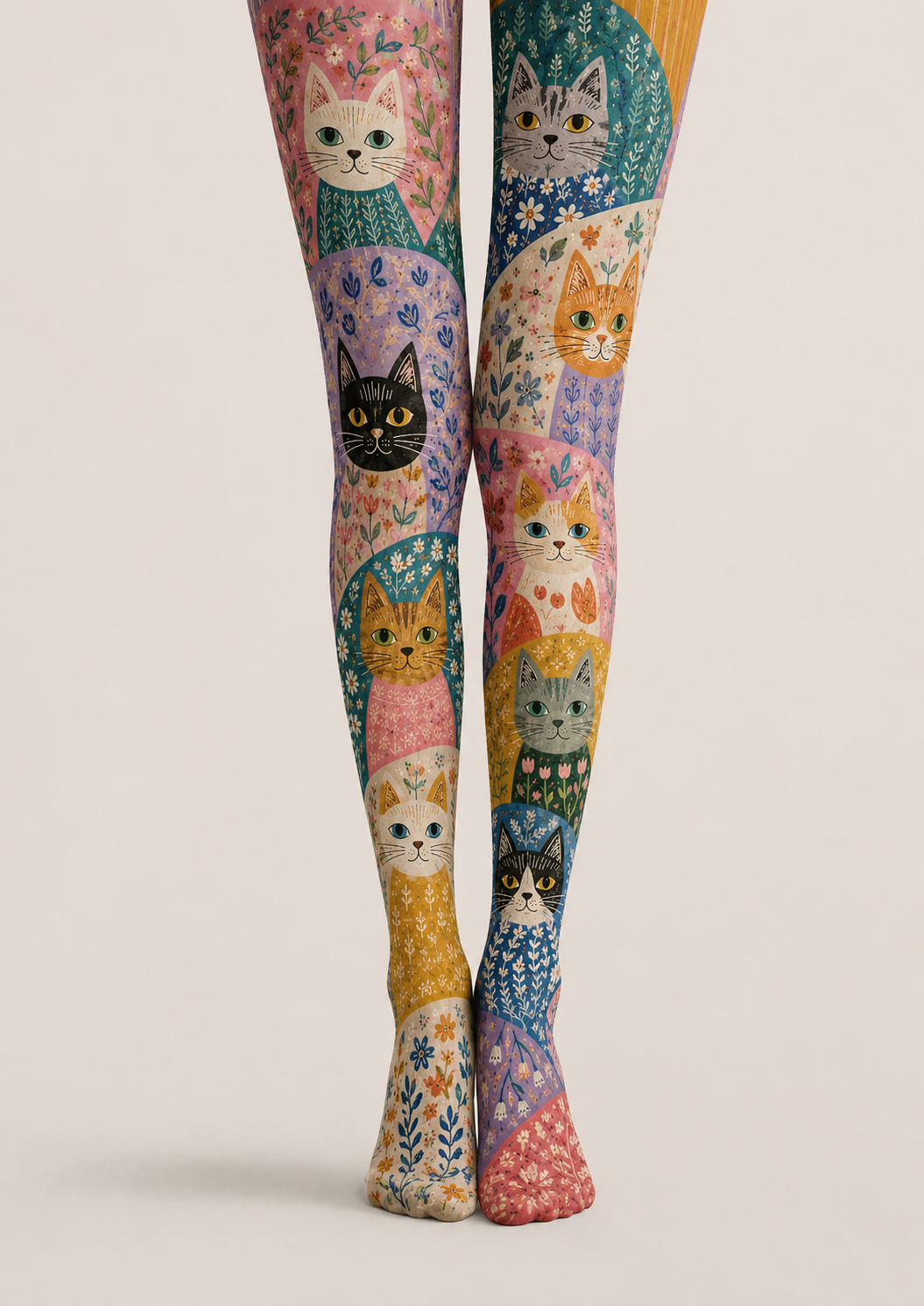Cute Cat Floral Graphic Tights Colorful Hosiery H68-35