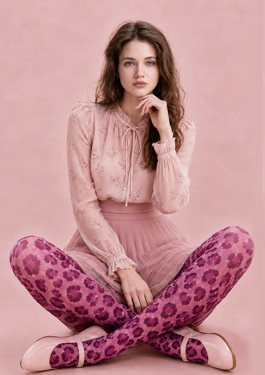 Pink Leopard Print Tights Colorful Patterned Pantyhose H68-36