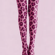 Pink Leopard Print Tights Colorful Patterned Pantyhose H68-36