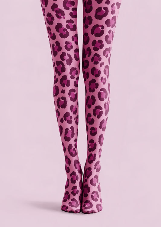 Pink Leopard Print Tights Colorful Patterned Pantyhose H68-36