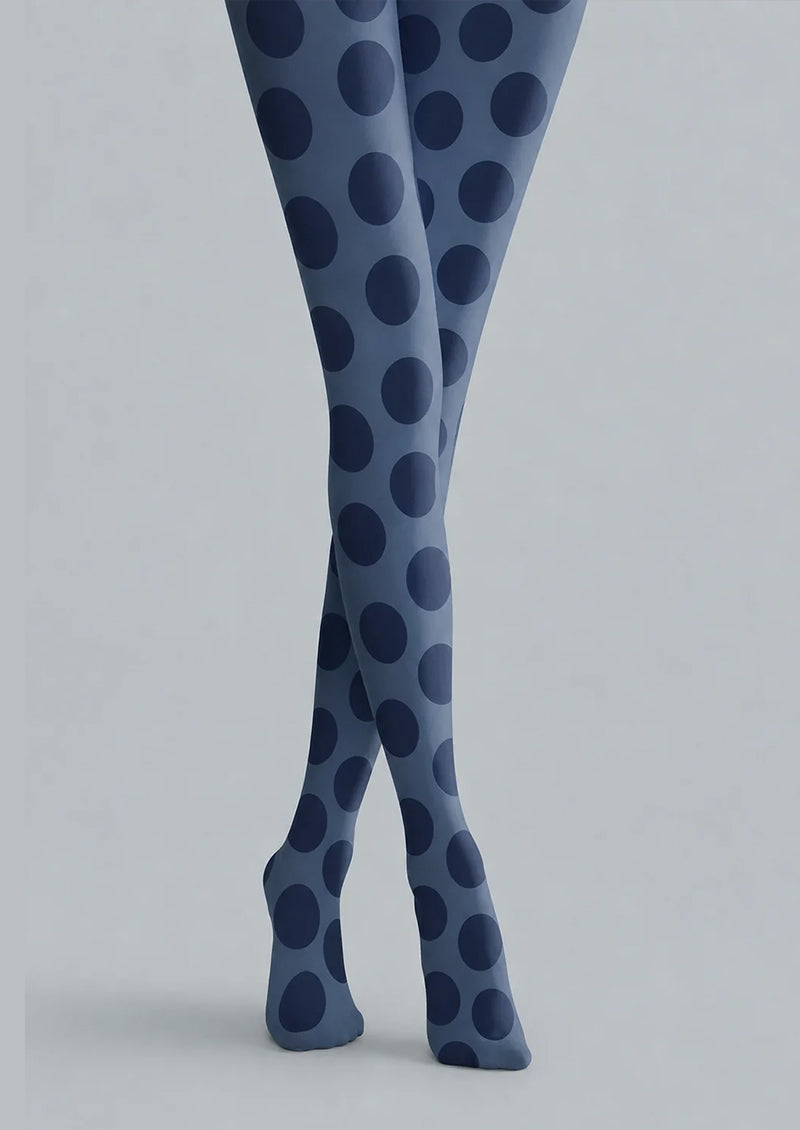 Black Large Polka Dot Tights Blue Patterned Pantyhose H68-37