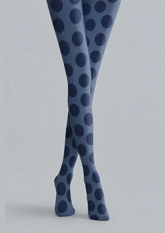 Black Large Polka Dot Tights Blue Patterned Pantyhose H68-37