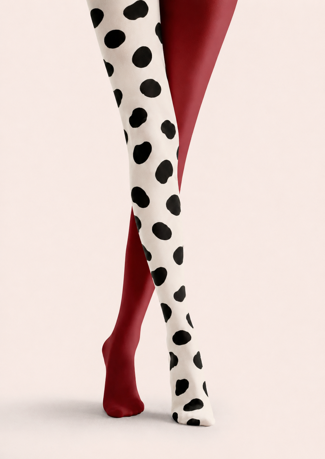 Black Spot Tights Burgundy Color Block Pantyhose H68-38