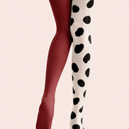Black Spot Tights Burgundy Color Block Pantyhose H68-38
