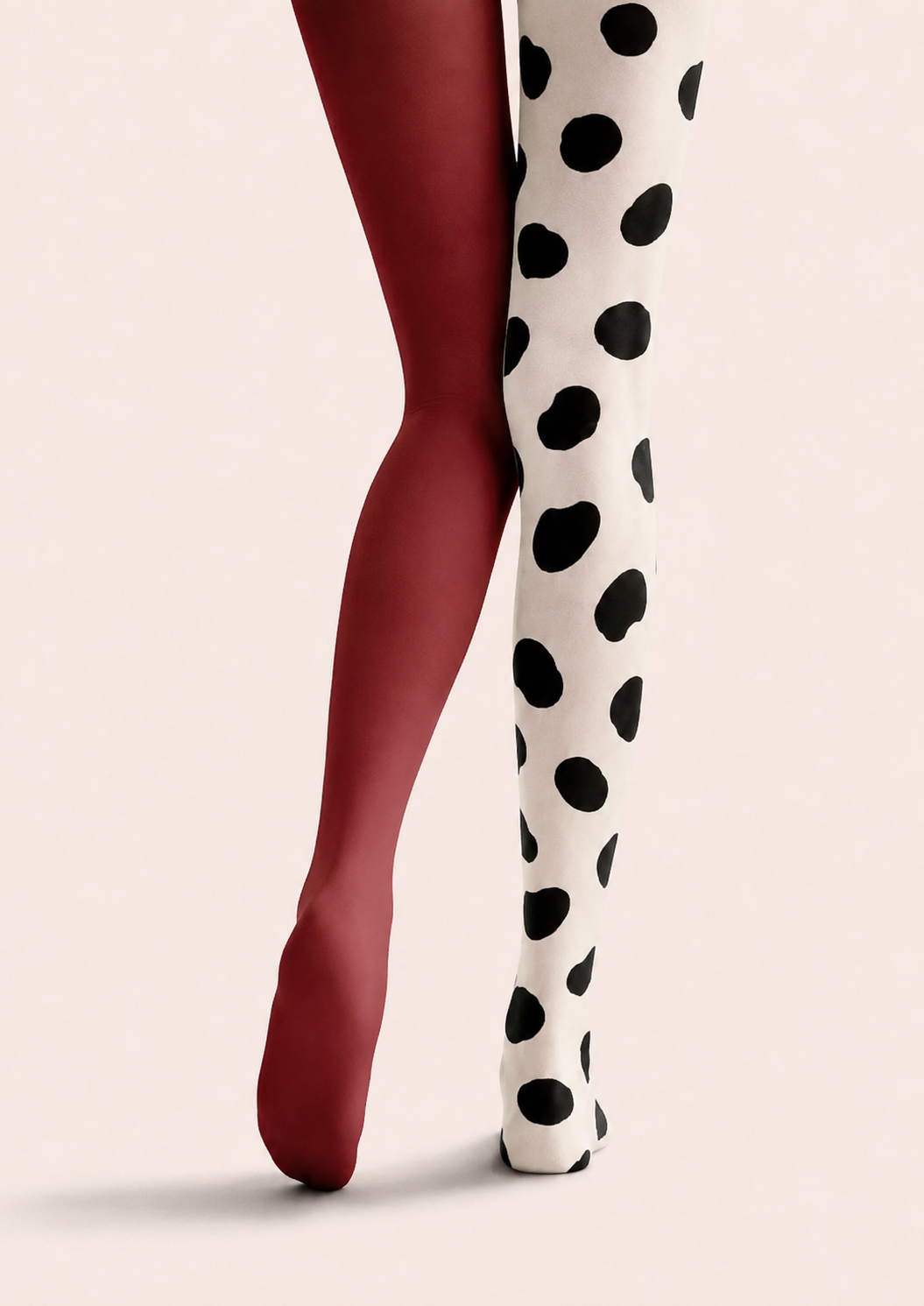 Black Spot Tights Burgundy Color Block Pantyhose H68-38
