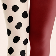 Black Spot Tights Burgundy Color Block Pantyhose H68-38